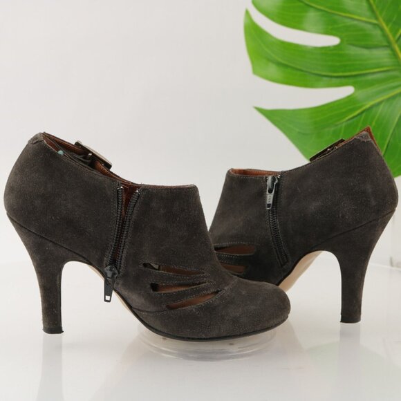Steve Madden Womens Boot Size 7 Taupe Gray Suede Cutouts High Heel Bootie - Picture 9 of 12
